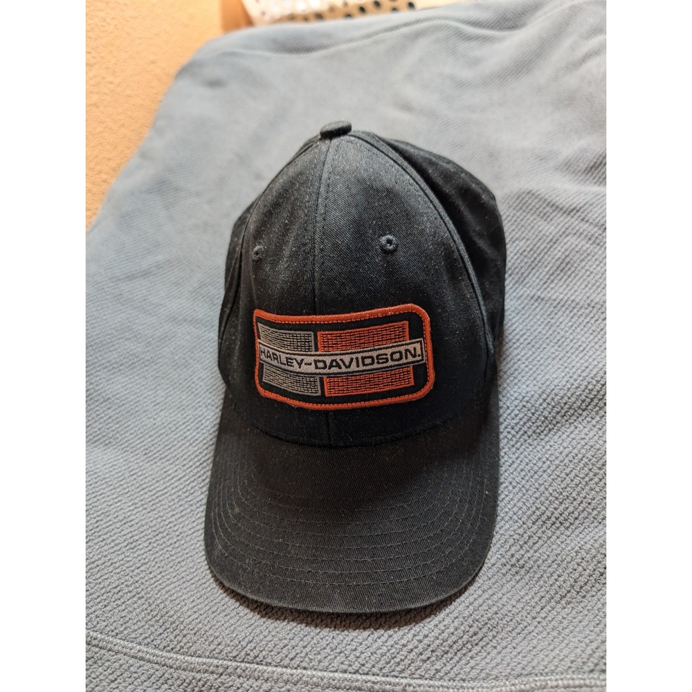 Harley Davidson Mens Baseball Cap Black Orange Patch One Size Cotton